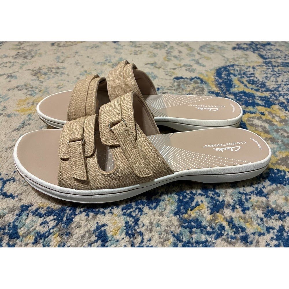 NEW Clarks Cloudsteppers Breeze Piper Sand Interest Slide Sandals Womens 12M
